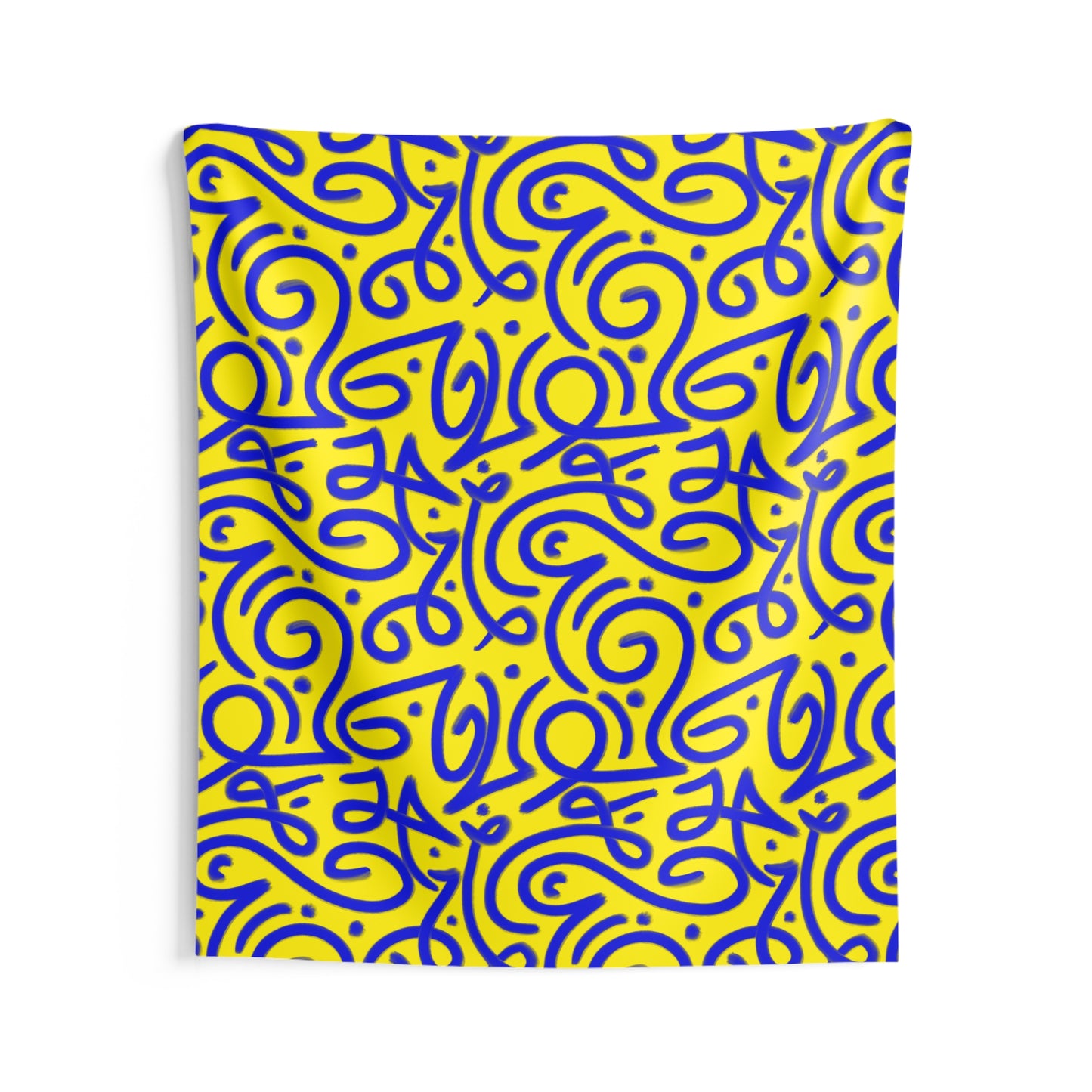 Fun Playful Light Language Script on Indoor Wall Tapestry - Yellow and Blue