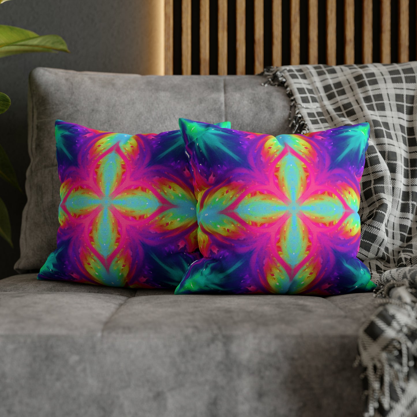 Rainbow Star Spun Polyester Square Pillow Case