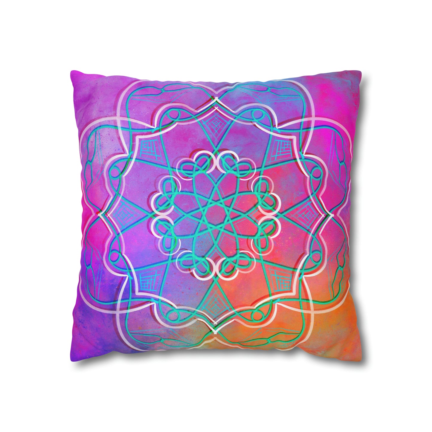 Pink and Orange Mandala - Spun Polyester Square Pillow Case