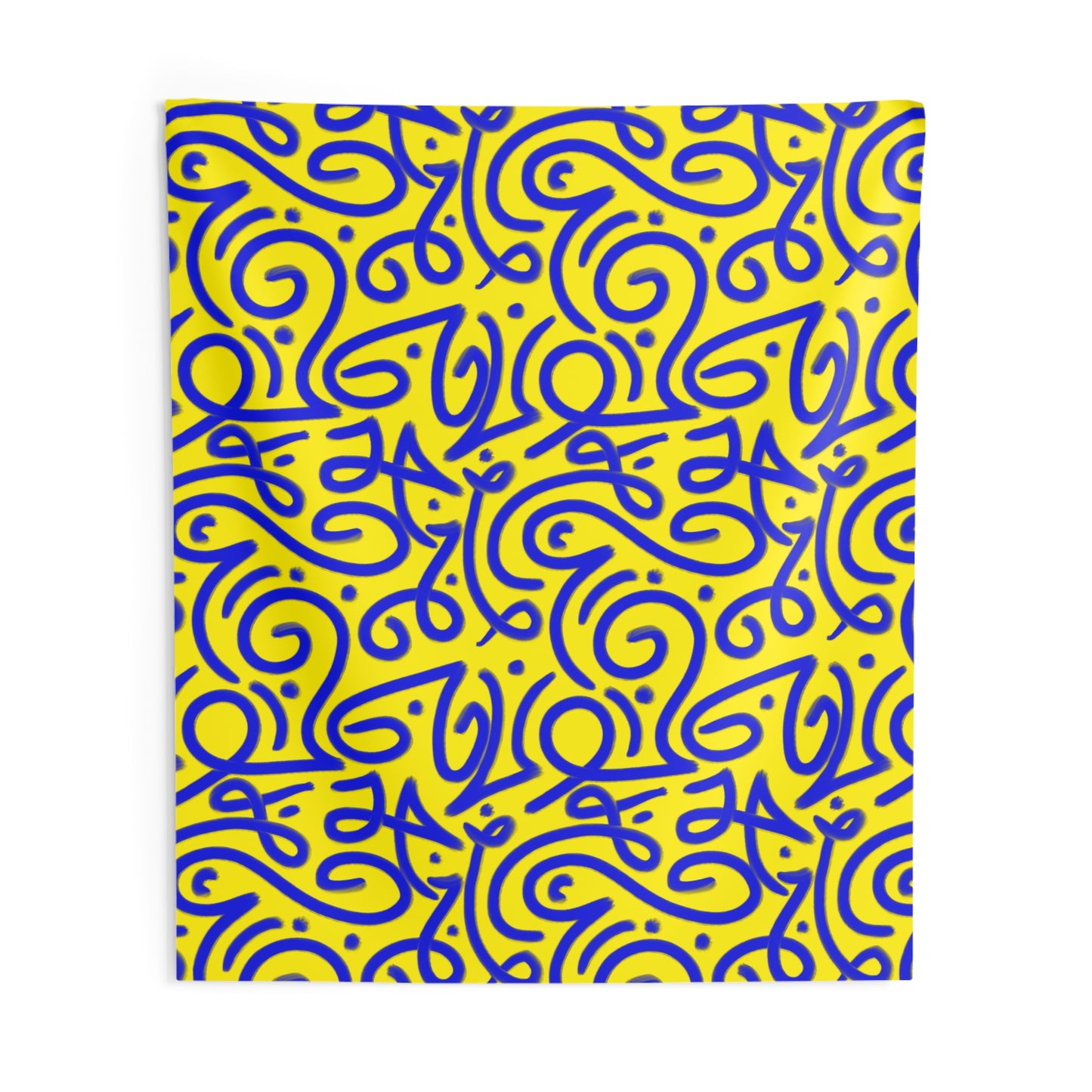 Fun Playful Light Language Script on Indoor Wall Tapestry - Yellow and Blue
