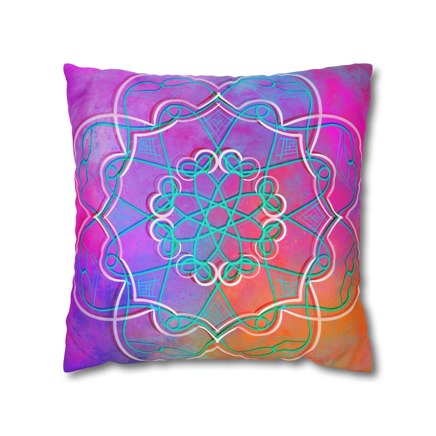 Pink and Orange Mandala - Spun Polyester Square Pillow Case